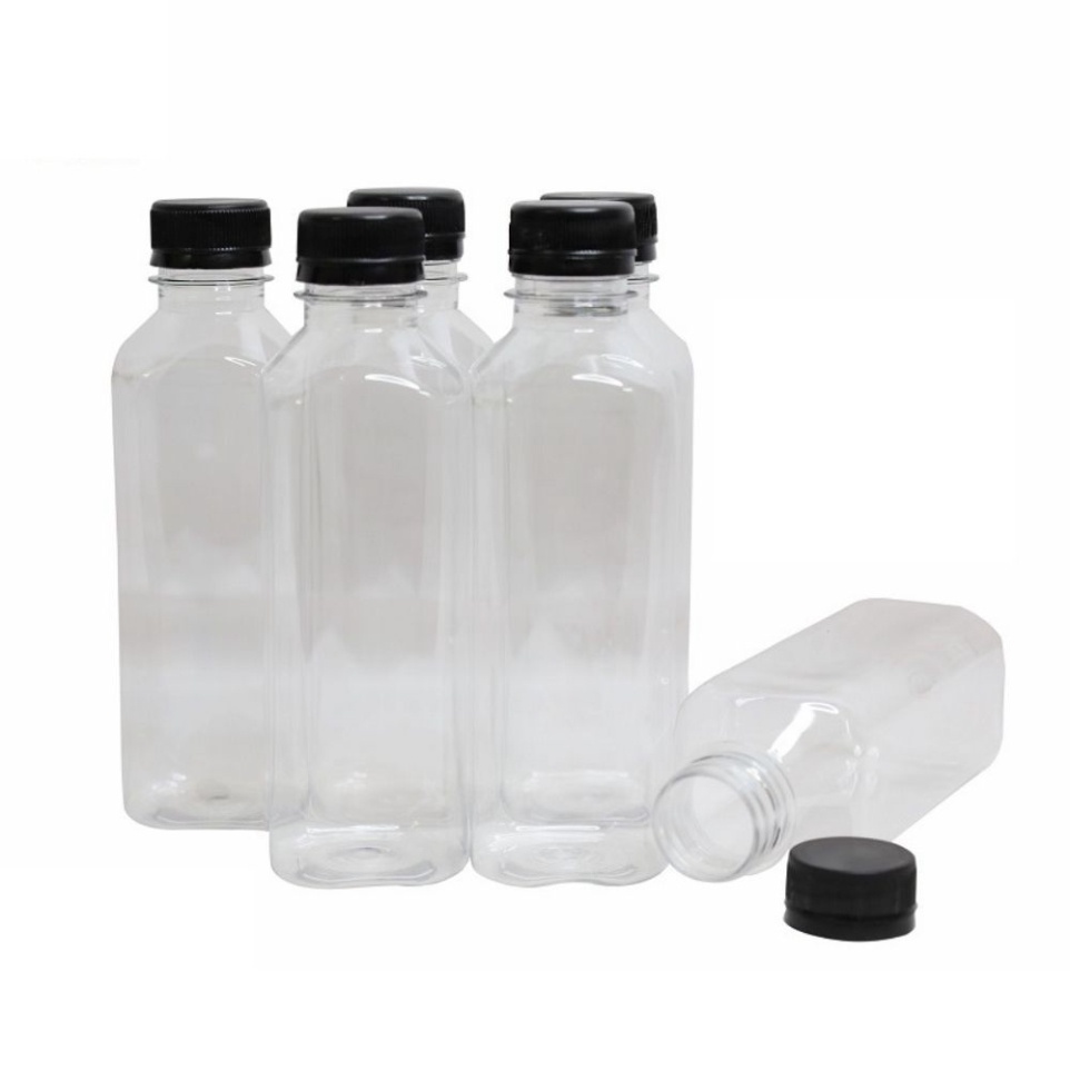 set 10 chai nhựa vuông nắp đen dung tích 330ml làm trà thái, trà sữa