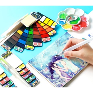 MÀU NƯỚC NÉN DẠNG THẺ SUPERIOR HÌNH QUẠT BỎ TÚI TẶNG KÈM WATER BRUSH