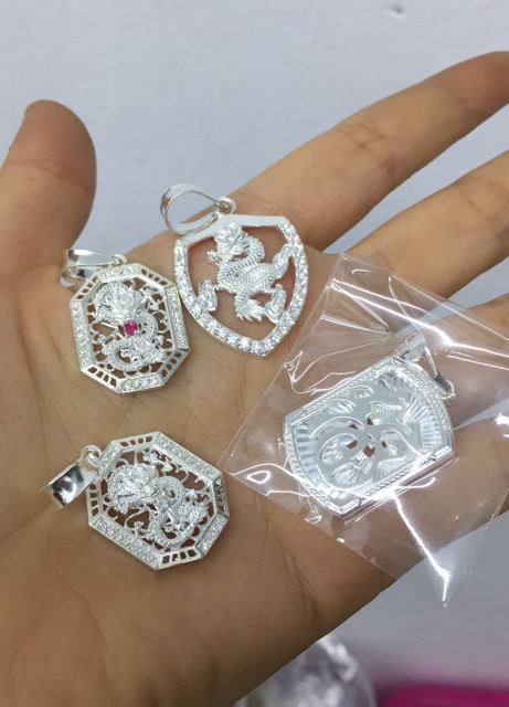 Mặt dây chuyền hình rồng đường kính 3cm bạc ta nam