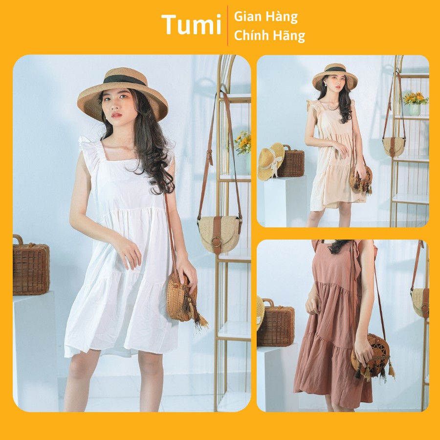 Váy babydoll đũi dáng dài cổ vuông cánh tiên 3 màu trắng nâu be hàng cao cấp | BigBuy360 - bigbuy360.vn