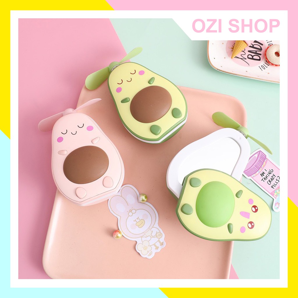 Quạt mini cầm tay hình quả bơ 3in1, đèn led - gương - quạt #4