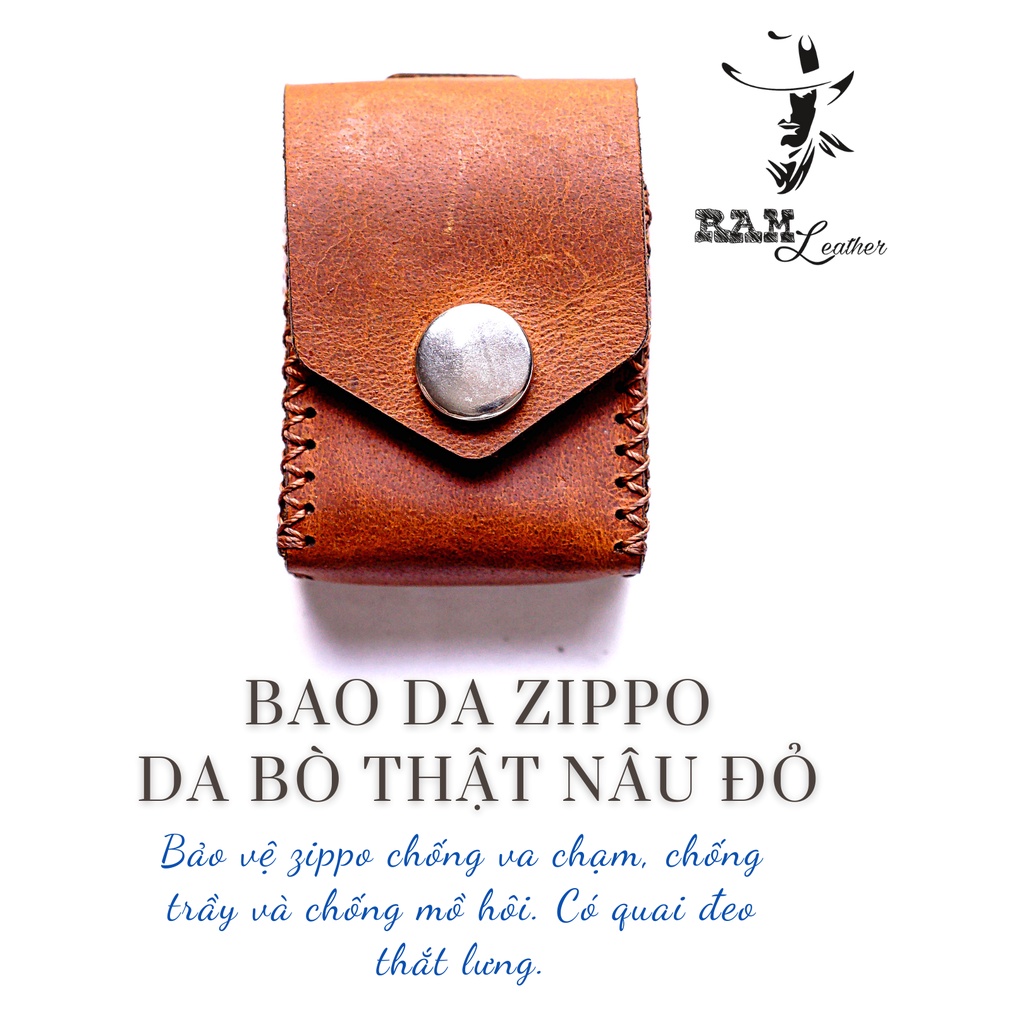 Bao Zippo Da Bò Thật RAM Leaher Màu Nâu Đỏ