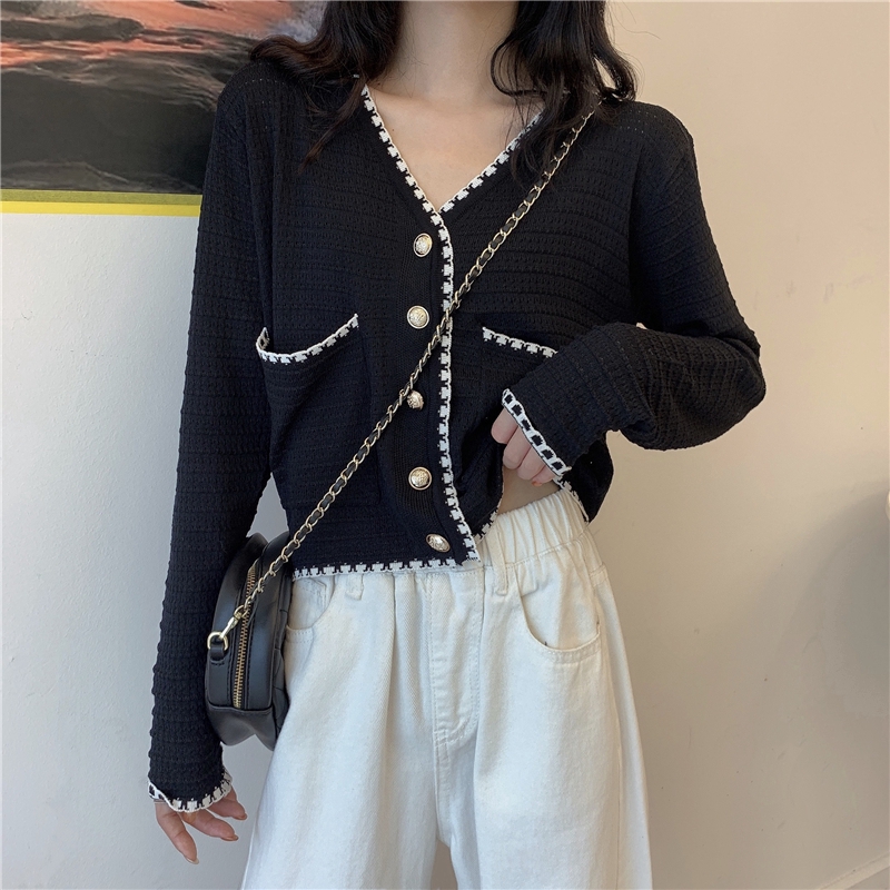Áo cardigan dệt kim SUXI cổ chữ V phong cách mùa thu thời trang cho nữ