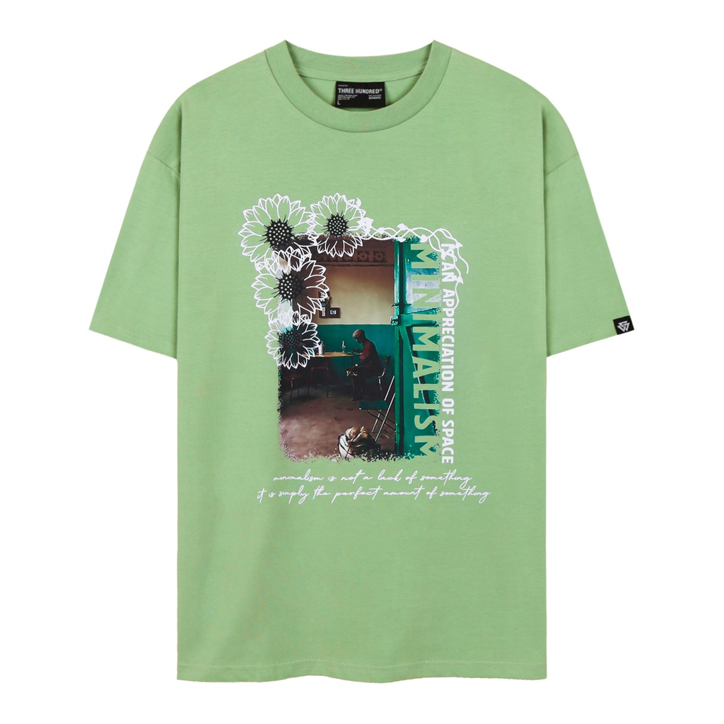 Áo Thun Minimalism Màu Xanh Lá In Hình Chất Liệu 100% Cotton Thoáng Mát Form Rộng Thoải Mái