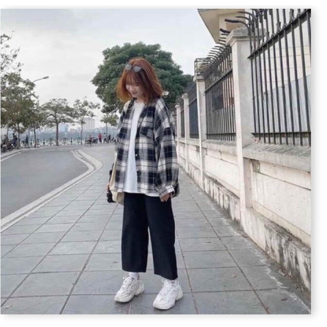 Áo khoác sơ mi caro nam nữ cực đẹp ( không nón ) UNISEX from rộng dài,chất kate thoáng mát | BigBuy360 - bigbuy360.vn
