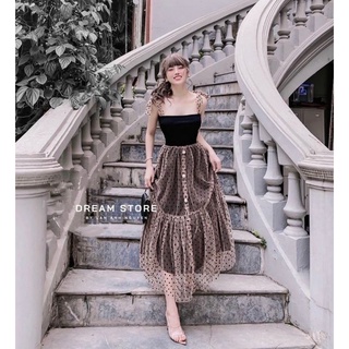 Đầm dây nơ công chúa lưới bi