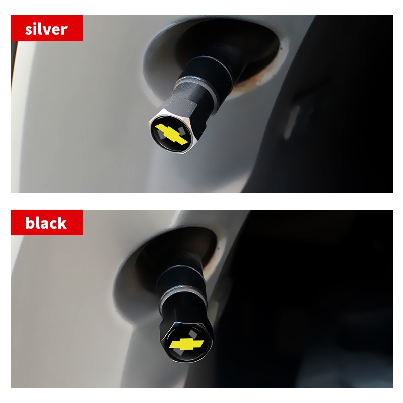 Set 4 Nắp Van Bánh Xe Hơi Bằng Kim Loại Màu Bạc / Đen Hình Lục Giác Cho Chevrolet Captiva Colorado Cruze Malibu Trax Aveo