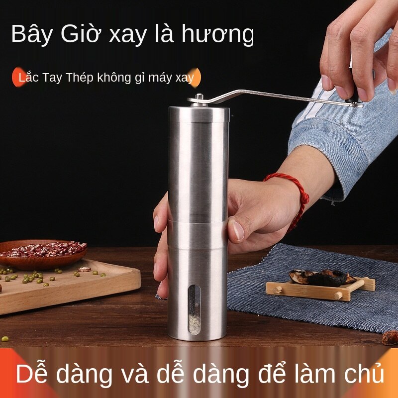 PM Máy xay cầm tay inox, máy xay cà phê tay quay gia đình, máy xay tiêu bằng tay