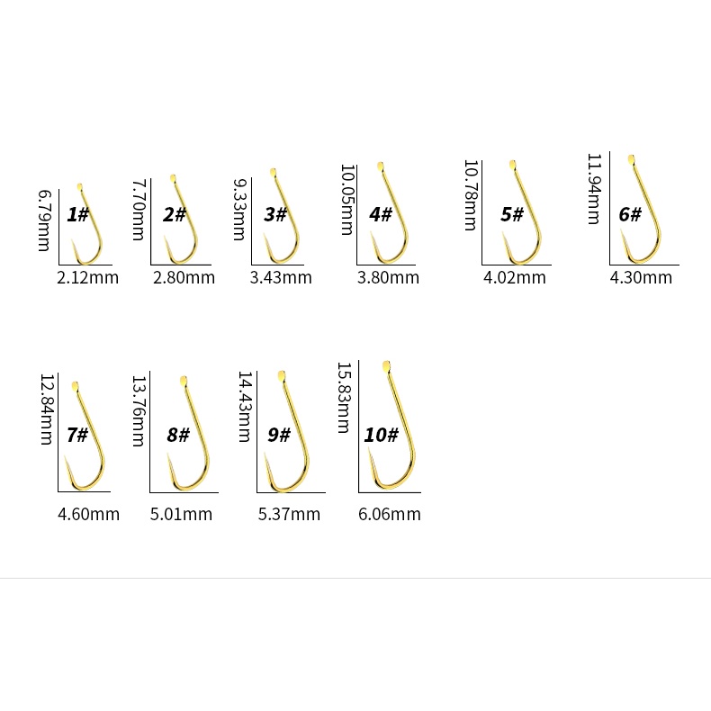 Bộ 100 Lưỡi Câu Cá Chuyên Dụng Chất Liệu Thép Carbon Màu Vàng 0.5 - 8