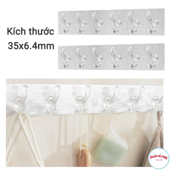 Thanh Treo Đồ Dán Tường 6 Móc Trong Suốt Họa Tiết3D Siêu Dính MA0763 - Bộ 6 Móc Dán Tường Trong Suốt siêu dính liền mạch