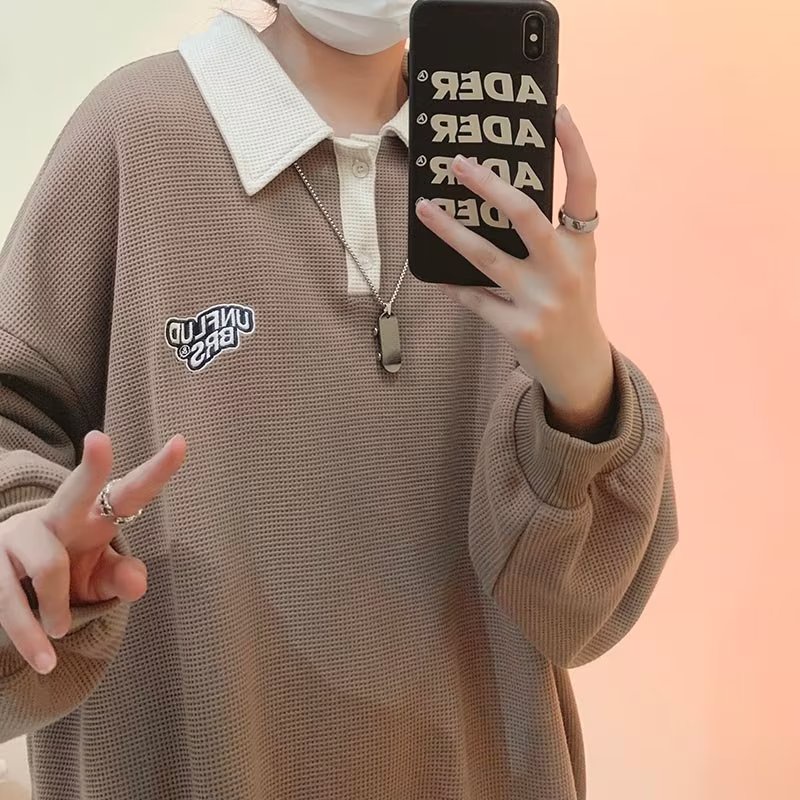 Áo thun polo có khóa kéo nửa thân phong cách đường phố Hồng Kông cá tính dễ phối đồ dành cho nam