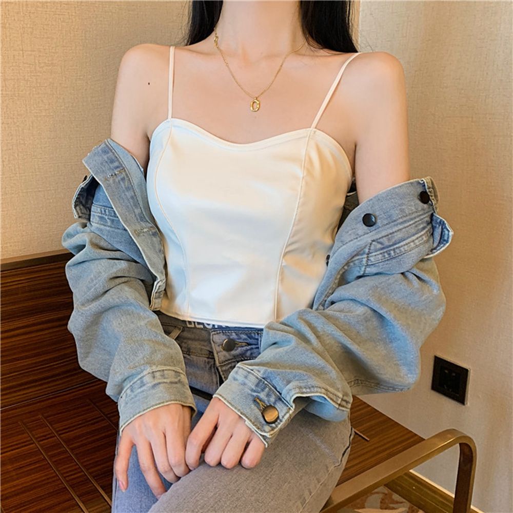 Áo sát nách bằng da PU dáng chữ U hở lưng cổ chữ V co giãn màu trơn kiểu nâng ngực quyến rũ dành cho nữ