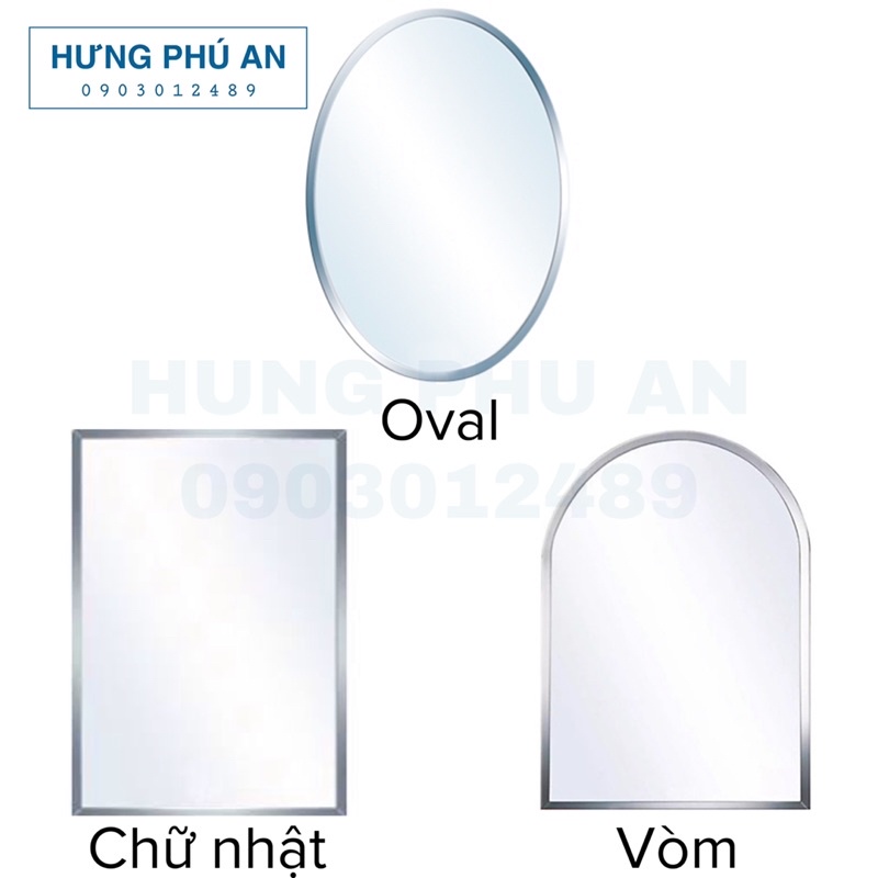 Gương soi trơn vát cạnh tặng kèm bộ bát gương inox 304 - 30x45cm hình chữ nhật, oval, vòm