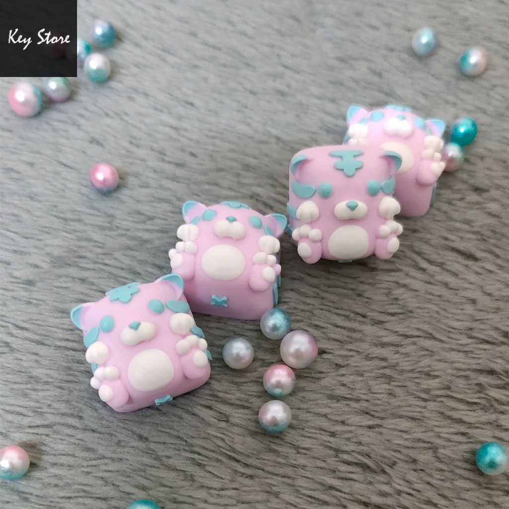 Nút bàn phím cơ artisan keycap gấu tigo màu Hồng
