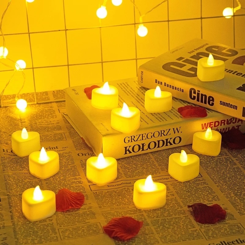 Đèn LED Hình Trái Tim Mô Phỏng Ngọn Nến/Trà LED Chạy Bằng Pin Trang Trí Nhà/Giáng Sinh