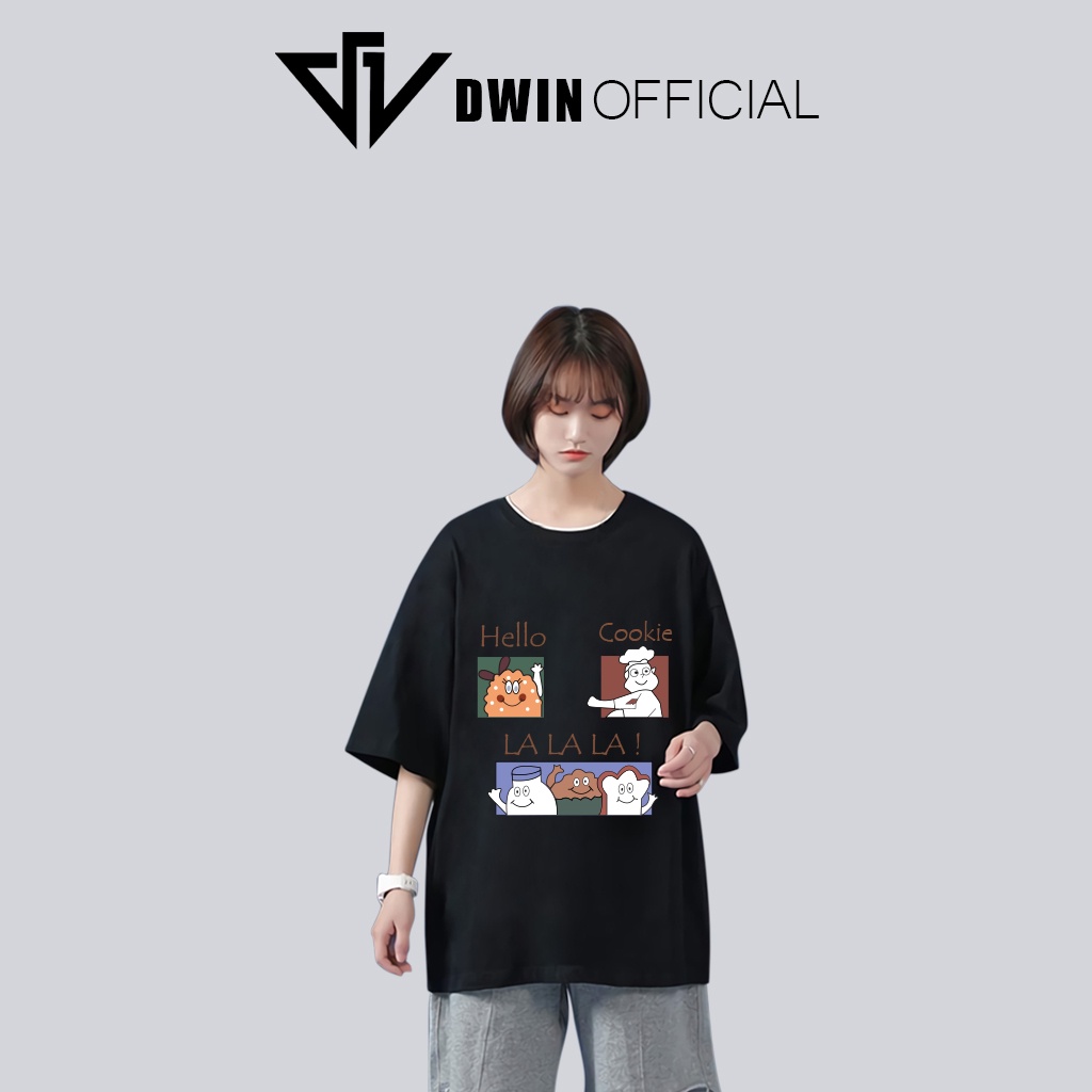 Áo thun unisex hello cookie thời trang DWin basic tee phông trơn nam nữ tay lỡ oversize form rộng