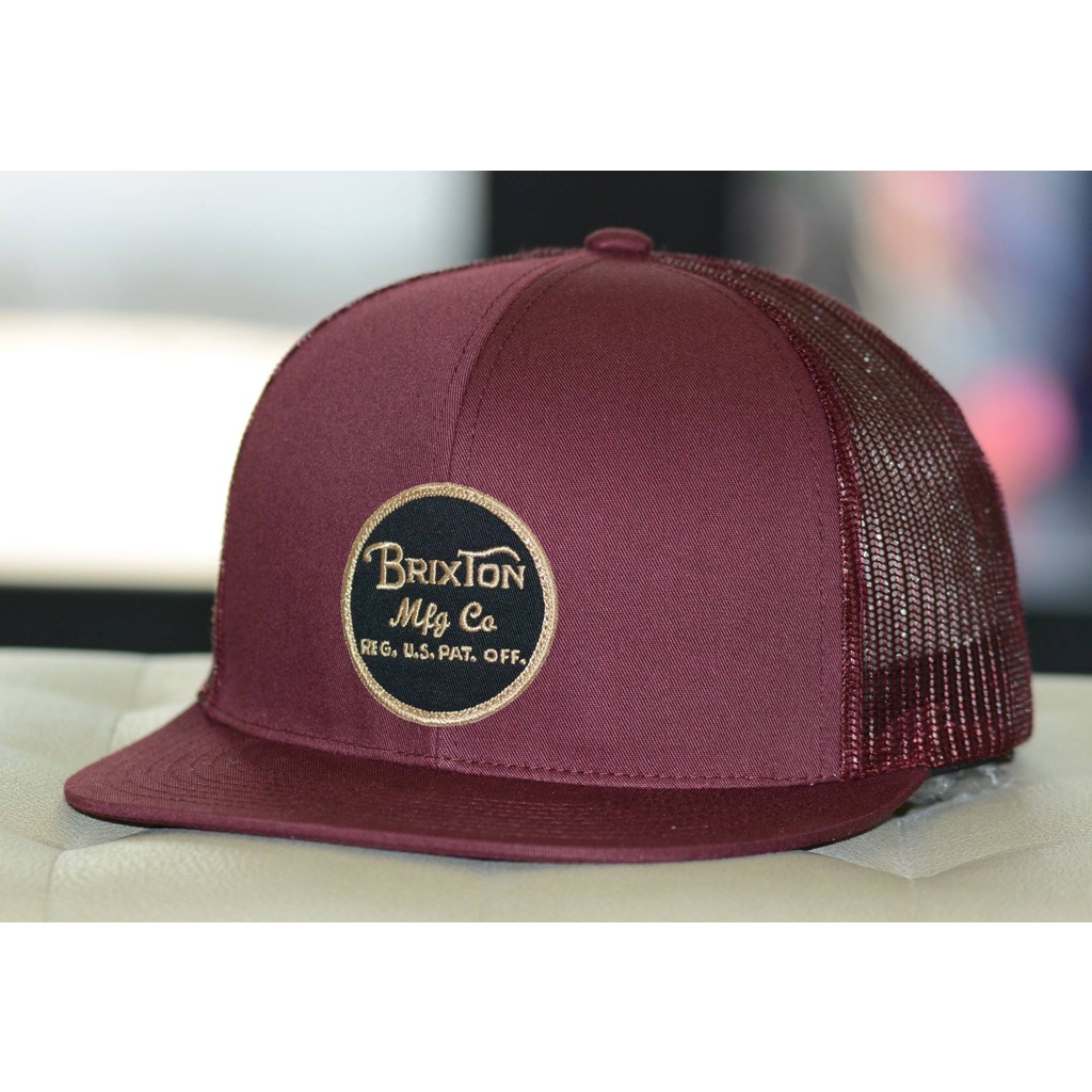 Nón lưới Brixton snapback logo tròn thời trang,Mũ snapback lưới Brixton Wheeler Maroon Adjustable Tr