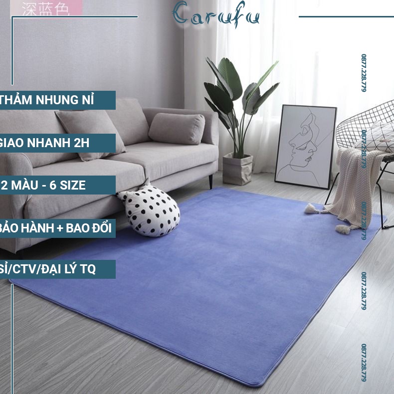 Thảm trải sàn phòng khách 160x100cm màu Xanh Đậm NHUNG nỉ cao cấp