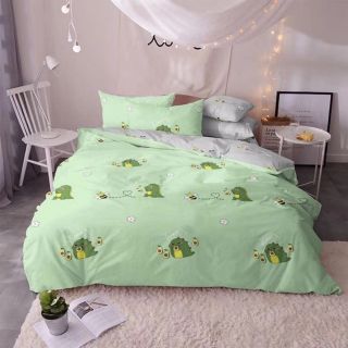 Cotton poly bộ chăn ga gối khủng long bơ