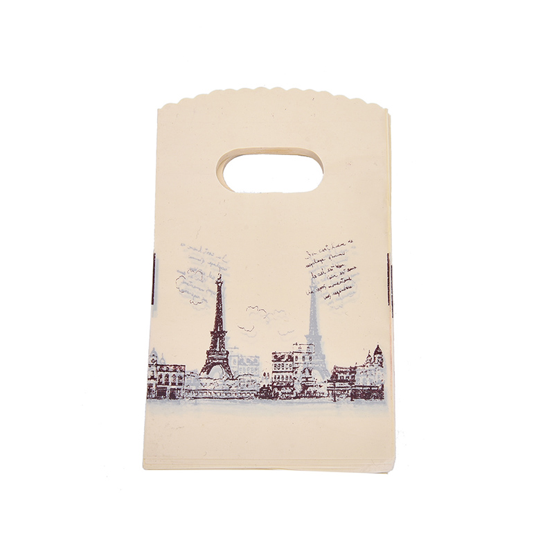 Set 100 Túi Nhựa Đựng Đồ Mua Sắm Màu Hồng In Hình Tháp Eiffel Tiện Dụng
