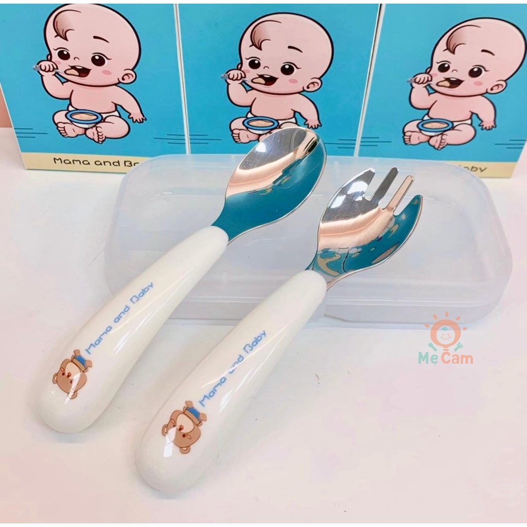 SET THÌA DĨA INOX CHO BÉ TẬP XÚC MAMA AND BABY