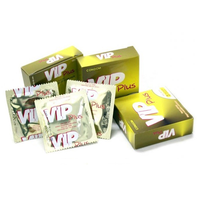 Bao Cao Su Vip Plus - Siêu mỏng, trơn, không mùi, truyền nhiệt nhanh, tự co giãn (Hộp 3 Cái)