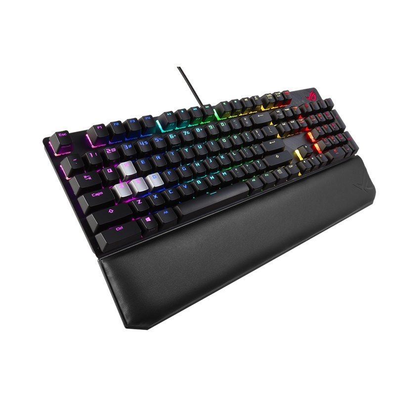 Bàn phím cơ Asus ROG Strix Scope Deluxe (RGB/USB/Red sw) kết cấu bền bỉ, đi kèm kê tay nam châm chống mỏi cổ tay