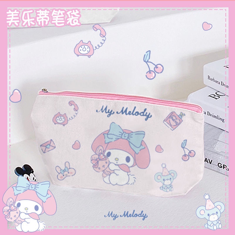 ♦☾﹍Xingdailu cartoon pencil case ins large-capacity student canvas stationery bag Japanese pencil bag cosmetic storage bag