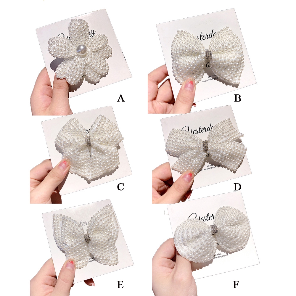 Kẹp tóc hình nơ / hoa đính ngọc trai giả dễ thương dành cho bé gái