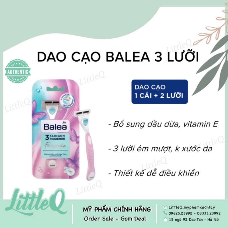 [đủ bill] SET DAO CẠO BALEA 3 LƯỠI BỔ SUNG DẦU DỪA VÀ VITAMIN E (dao+2lưỡi thay)