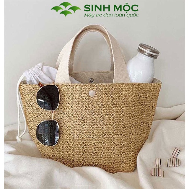 Túi cói Vintage, túi xách nữ, túi cói đi biển Sinh Mộc - M3017
