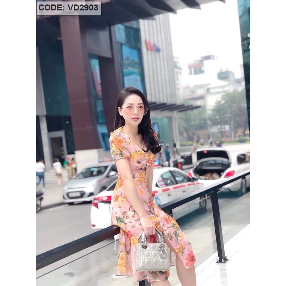 Váy Xinh 🍓FREESHIP🍓 Đầm Voan Hoa Rút Ngực Tay Ngắn Có Lót Vải Trong Freesize 40 đến 55kg Mã VD2903 [VÁY VOAN]