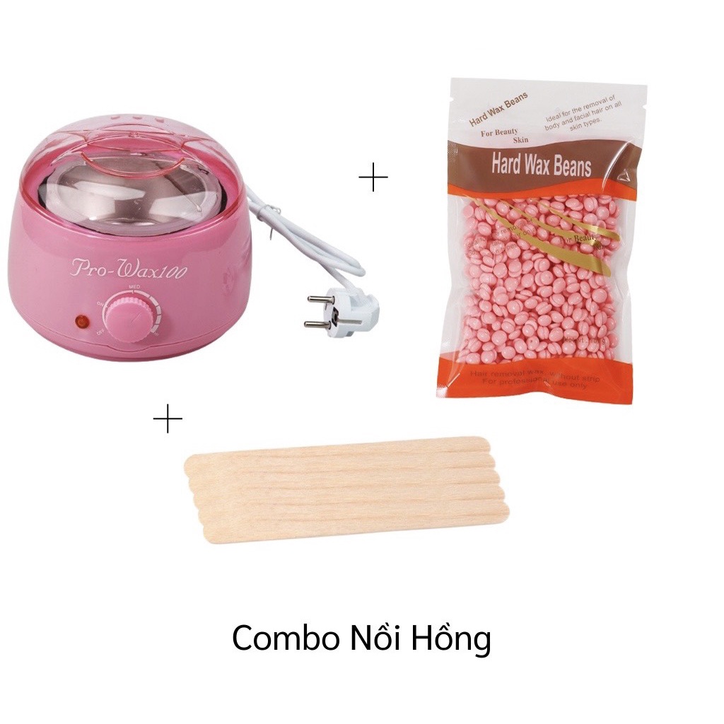 COMBO Nồi Nấu Sáp Wax Lông Pro 100 + Sáp Wax Lông Cao Cáp + 5 Que Gạt Gỗ Lớn - Bộ Tẩy Lông