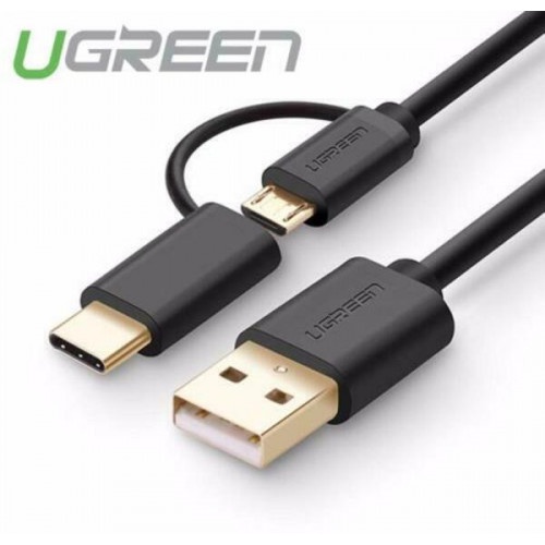 Cáp USB A sang Micro USB + TypeC màu Đen UGREEN 30172 30177 30178 US142