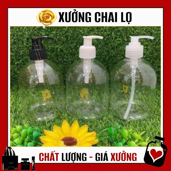 Chai Chiết Mĩ Phẩm ❤ TOP GIÁ RẺ ❤ Chai nhựa pet vòi nhấn 500ml lùn chiết mỹ phẩm , phụ kiện du lịch