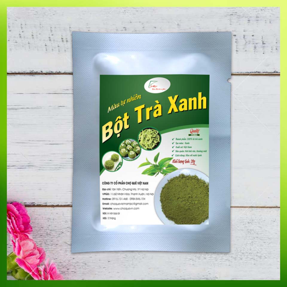 Bột Trà Xanh Bột Tạo Màu Thực Phẩm Tự Nhiên Rau Củ Nguyên Chất Gói 20gr Chợ Quê