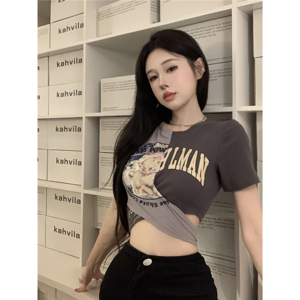 Áo Thun croptop Tay Ngắn Đan Dây Chéo Phong Cách Âu Mỹ Thời Trang Mùa Hè Cho Nữ