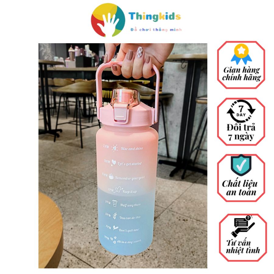 Bình Đựng Nước Dễ Thương Có Vạch Báo Giờ Uống Nước. Có uống hút - Thingkids
