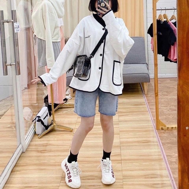 Áo nỉ phối viền sweater ulzzang form to rộng unisex