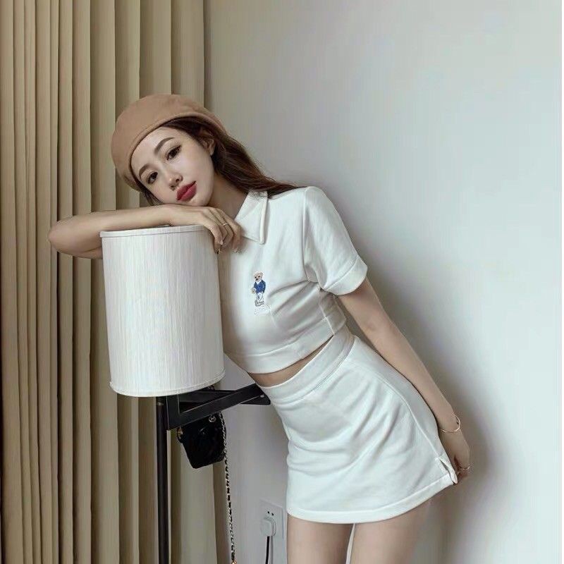 (Order) Set váy trắng rời polo Chân váy chữ A ôm body - Có ảnh thật