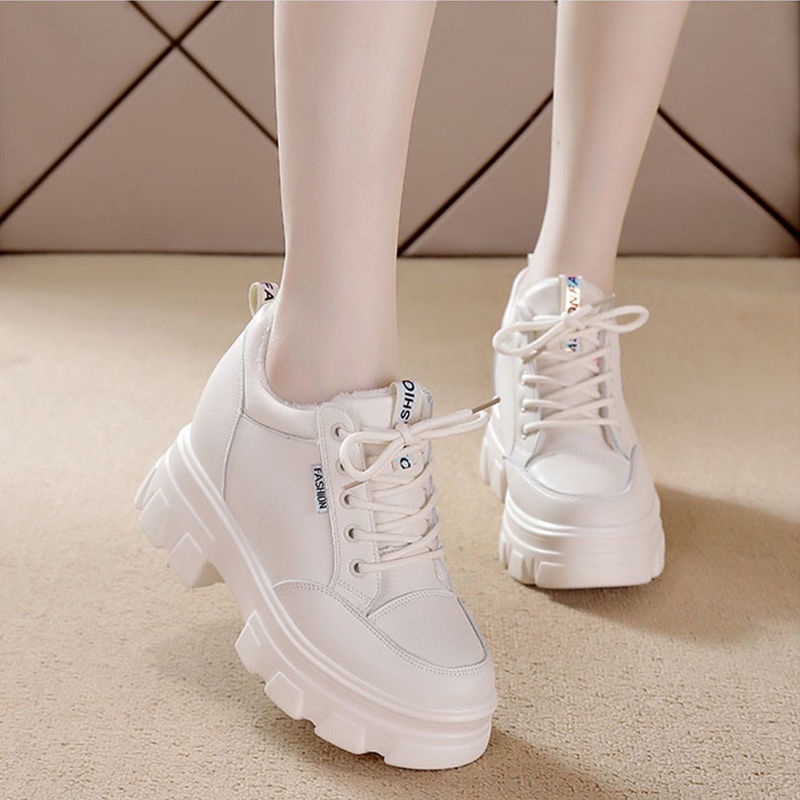 Giày Da Trắng Đế Dày Nâng Chiều Cao Thoáng Khí Thời Trang 2022 Cho Nữ