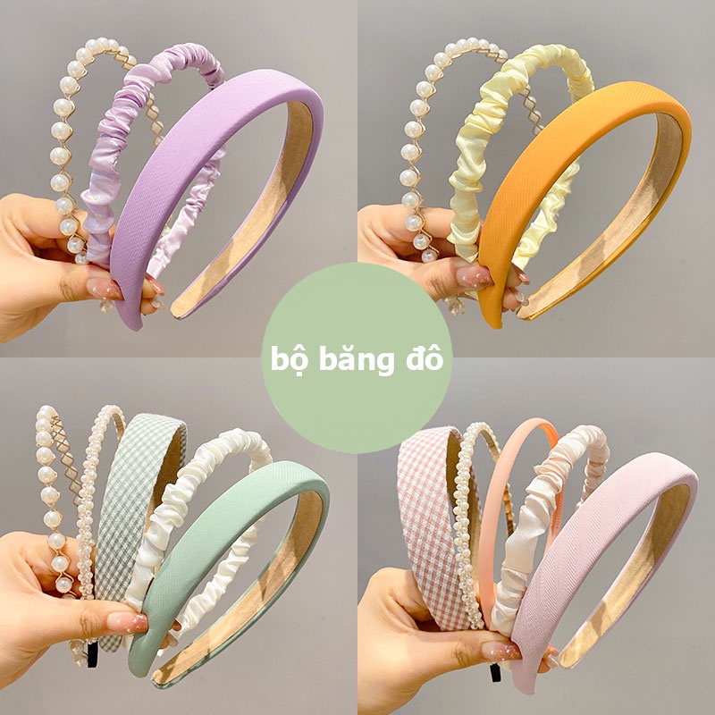 Bộ 3 Băng Đô Cài Tóc Đính Ngọc Trai Nhân Tạo Thời Trang Phong Cách Hàn Quốc