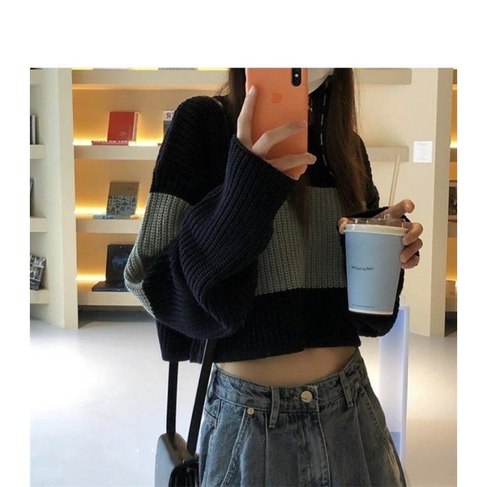 Áo croptop len tay dài phong cách Hàn Quốc (oder)