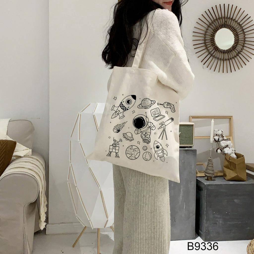 Túi Đeo Vai Vải canvas In Họa Tiết Phi Hành Gia Hoạt Hình Dễ Thương Cho Nữ
