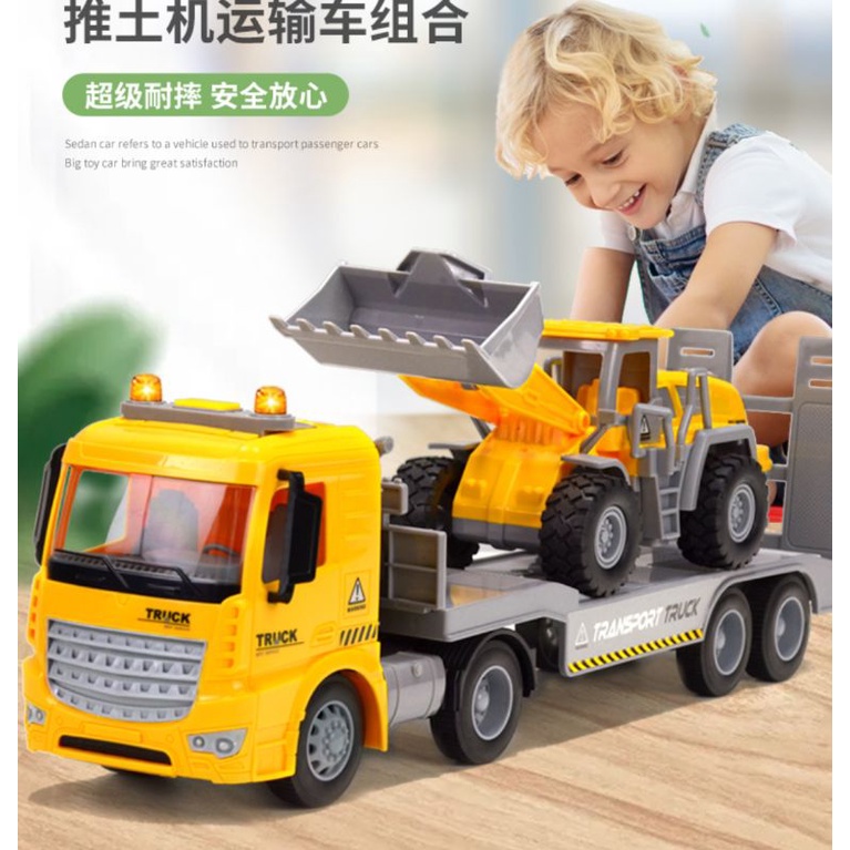 Xe mô hình xe đầu kéo chở xe xúc lật cho bé