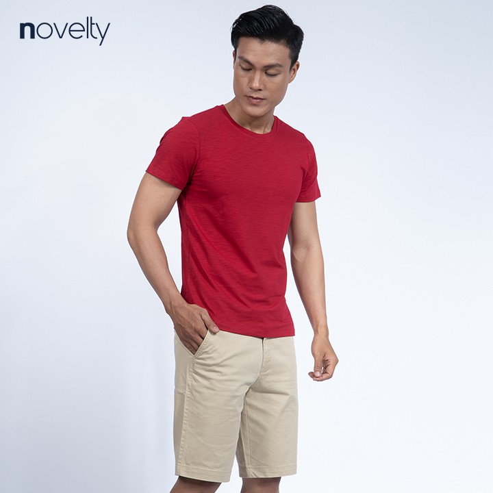 Áo thun nam cổ tròn màu đỏ đô Novelty 190153N