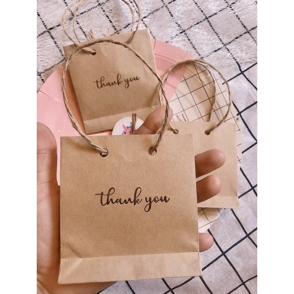 Túi giấy xi măng/kraft mini 9.5 x 8.5 x 3cm vintage chữ Thank You xinh xắn