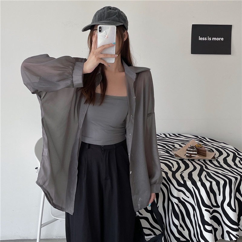 Áo sơ mi IELGY vải mỏng dáng rộng nhiều màu sắc tùy chọn thời trang dành cho nữ