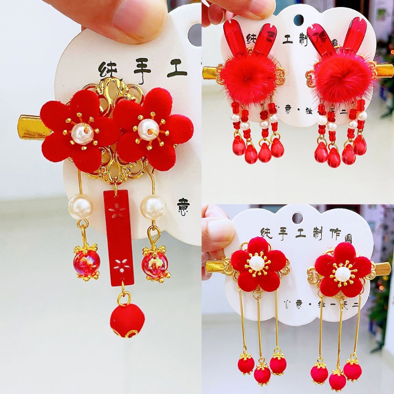 Kẹp Tóc Đính Hoa Tua Rua Dài Phong Cách Trung Hoa Cho Bé Gái