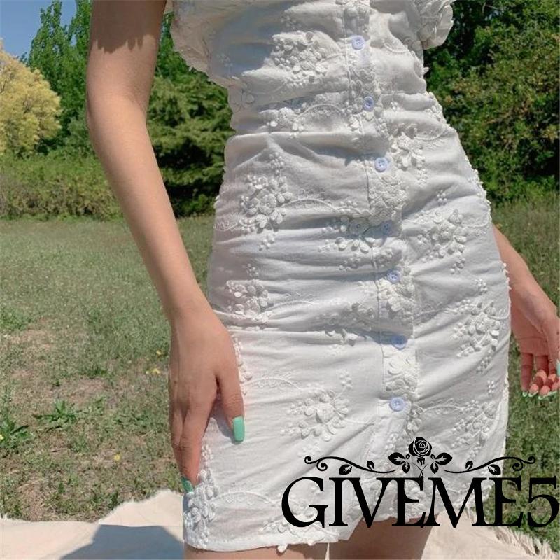 Đầm Trắng Mini Cổ Chữ V Trễ Vai In Họa Tiết Hoa Thanh Lịch Cho Nữ